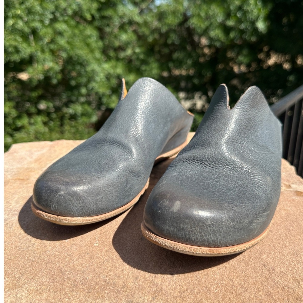 Kork-Ease Banyan Women 9 Grey Leather V-Cut Mules Low Wedge Slip On Comfort Shoe